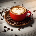 Cup of coffee latte with heart shape and coffee beans Royalty Free Stock Photo