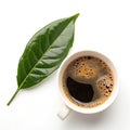 Cup of coffee with leaf on transparent background Royalty Free Stock Photo