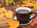 cup of coffee and a leaf with a natural background Royalty Free Stock Photo