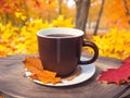 cup of coffee and a leaf with a natural background Royalty Free Stock Photo