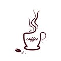 A cup of coffee in line with the coffee bean. Vector illustration on white isolated background Royalty Free Stock Photo