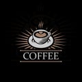 Cup of coffee logo. vector isolated illustration. emblem set template design in black background Royalty Free Stock Photo