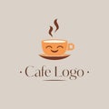 Cup of coffee logotype. Funny cafeteria logo template.