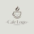 Cup of coffee logotype. Funny cafeteria logo template.