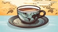 a cup of coffee with a map of the world in the background Royalty Free Stock Photo