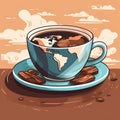 a cup of coffee with a map of the world in the background vector illustration ilustraÃÂ§ÃÂ£o Royalty Free Stock Photo