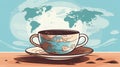 a cup of coffee with a map of the world on the background vector illustration ilustraÃÂ§ÃÂ£o Royalty Free Stock Photo