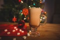 Cup of coffee with marshmallow on wooden table Royalty Free Stock Photo