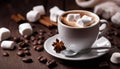 A cup of coffee with marshmallows and cinnamon