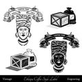 Cup and coffee mill under the ribbon template for text. black woman with turban best ethiopia coffee lettering