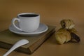 Cup of coffee and mini croissants with chocolate Royalty Free Stock Photo