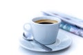 Cup of coffee in morning with newspaper Royalty Free Stock Photo