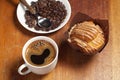 Coffee, muffin and beans