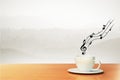 Cup of coffee and musical notes