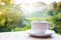 Cup of coffee nature mountain. Royalty Free Stock Photo