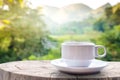 Cup of coffee nature mountain. Royalty Free Stock Photo