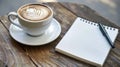 A cup of coffee next to a notepad, perfect for morning inspiration. Ai Generated