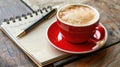 A cup of coffee next to a notepad, perfect for morning inspiration. Ai Generated