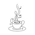 Cup of coffee with notes. The music of the soul. Relaxation. Coffee time. Line icon Vector illustration