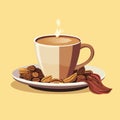 a cup of coffee and nuts on a yellow background Royalty Free Stock Photo