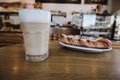 Cup of coffee over wooden table