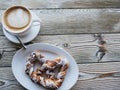 Cup of coffee over wooden table