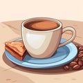 a cup of coffee and a piece of cake on a plate Royalty Free Stock Photo