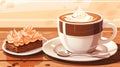 a cup of coffee and a piece of cake on a table Royalty Free Stock Photo