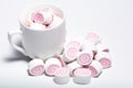 Cup Of Coffee and pink marshmallow Royalty Free Stock Photo