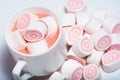 Cup Of Coffee and pink marshmallow Royalty Free Stock Photo