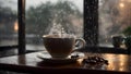 A cup of coffee in the rainy day Royalty Free Stock Photo
