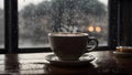 A cup of coffee in the rainy day Royalty Free Stock Photo