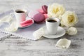 Cup of coffee and a rose breakfast Royalty Free Stock Photo