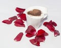 Cup of coffee, rose, heart, engagement ring