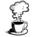 Cup of coffee on a saucer hand drawn sketch Vector illustration