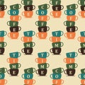 Cup coffee seamless pattern in retro color. Coffee background. Coffee time text. Retro design for print on wrapping paper Royalty Free Stock Photo