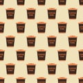Cup coffee seamless pattern in retro color. Icon coffee to go. Concept takeaway drink, food. Coffee time text Royalty Free Stock Photo