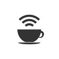 Cup of coffee shop with free Wi-Fi zone icon isolated. Internet connection placard sign. Flat design Royalty Free Stock Photo