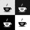 Cup of coffee shop with free wifi zone icon isolated on black, white and transparent background. Internet connection Royalty Free Stock Photo