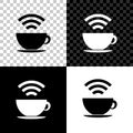 Cup of coffee shop with free wifi zone icon isolated on black, white and transparent background. Internet connection