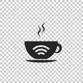 Cup of coffee shop with free wifi zone icon isolated on transparent background. Internet connection placard Royalty Free Stock Photo