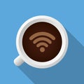 Cup of Coffee Shop with Free WiFi Zone Sign. Vector Illustration Royalty Free Stock Photo