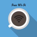 Cup of Coffee Shop with Free WiFi Zone Sign. Vector Illustration Royalty Free Stock Photo