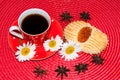 A cup of coffee and shortbread cookies