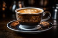 a cup of coffee sits on top of a saucer