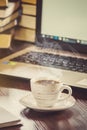 A cup of coffee and a smoke good morning at the office at work. Royalty Free Stock Photo