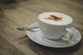 Cup of Coffee with smoke/ Cup of Steamy Coffee with smoke on wooden table - Image