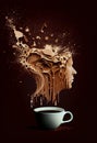 Cup of coffee with a splash like a man with a creative and innovative mind, explosion of ideas, brainstorming for solutions Royalty Free Stock Photo