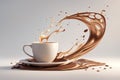 Cup of coffee with splashes of chocolate