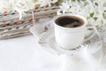 Cup of coffee, stack of old letters Royalty Free Stock Photo